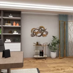 Metal Abstract Wall Decor With Round Mirror Accents Beige - Olivia & May -Fashion Home Decor Store GUEST a486951f 8306 4f28 b65d 8a00ff5c49bc