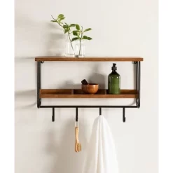 24" X 15" Oddell Wood Wall Shelf With Hooks Rustic Brown - Kate & Laurel All Things Decor 19 24" X 15" Oddell Wood Wall Shelf With Hooks Rustic Brown - Kate & Laurel All Things Decor -Fashion Home Decor Store GUEST a4a5d06b 0e78 475f a71b 1815a0d28a98