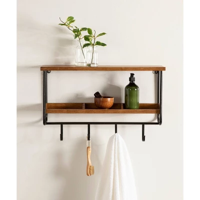 24" X 15" Oddell Wood Wall Shelf With Hooks Rustic Brown - Kate & Laurel All Things Decor 11 24" X 15" Oddell Wood Wall Shelf With Hooks Rustic Brown - Kate & Laurel All Things Decor - Image 9
