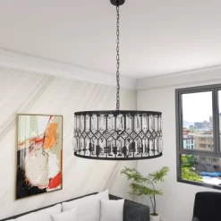 Metal Crystal Embellishments 6 Light Chandelier With Link Style Chain Black - Olivia & May -Fashion Home Decor Store GUEST ad00b6b1 4cdf 453b 8093 7ebea9c41011