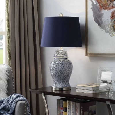 Blue Ivy Swirl Table Lamp With Blue Hardback Fabric Shade - StyleCraft 7 Blue Ivy Swirl Table Lamp With Blue Hardback Fabric Shade - StyleCraft - Image 5