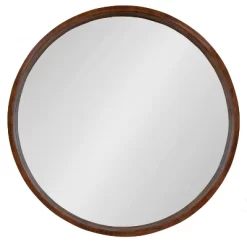 36" Hutton Round Wall Mirror Walnut Brown - Kate & Laurel All Things Decor