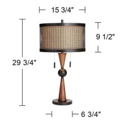Franklin Iron Works Hunter Modern Rustic Farmhouse Table Lamp 29 3/4" Tall Cherry Wood Bronze Metal Double Drum Shade For Bedroom Living Room House -Fashion Home Decor Store GUEST b35c7c48 9c37 444d 9e5e 0d25312edf00