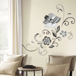 Flower Scroll Peel And Stick Giant Wall Decal Black/White - RoomMates -Fashion Home Decor Store GUEST b4957e8d 9054 4b56 adb3 103e4ac79a19