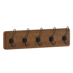 Merrick Lane 24 Inch Wall Mount Pine Wood Storage Rack With 5 Hanging Hooks, Entryway, Kitchen, Bathroom -Fashion Home Decor Store GUEST b5bfd496 1dca 4573 af5e d47813c71128