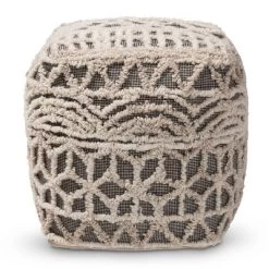 Avery Handwoven Cotton Pouf Ottoman Beige/Brown - Baxton Studio -Fashion Home Decor Store GUEST b75eb0ca 1bd4 45fc aa10 b17092f79eb6