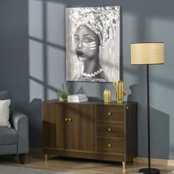 HOMCOM Hand-Painted Canvas Wall Art For Living Room Bedroom, Painting Gold African Woman, 39.25" X 31.5"