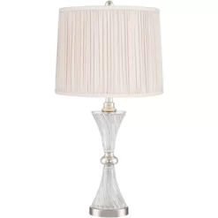 Regency Hill Luca Modern Table Lamps 25 1/2" High Set Of 2 Twisted Glass With USB Charging Port Oyster Shirred Shade For Bedroom Living Room Home Desk -Fashion Home Decor Store GUEST b81c92b4 b01f 444e b96e 6916233654a9