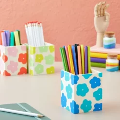 Genie Crafts 3-Pack Unfinished Wood Pencil Holder Cups For Office Supplies, Wooden Pen Organizer For Desk Organization, Classroom, Home, 3x3.5 In