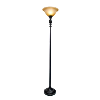 1 Light Restoration Torchiere Floor Lamp With Marbleized Amber Glass Shade Brown - Elegant Designs 3 1 Light Restoration Torchiere Floor Lamp With Marbleized Amber Glass Shade Brown - Elegant Designs