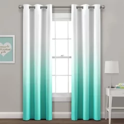 Home Boutique Mia Ombre Insulated Grommet Blackout Window Curtain Panels Aqua 38X95 Set