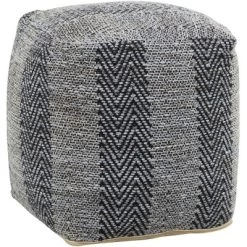 Trullo Black And Gray Zigzag Hand Woven PET Yarn Pouf Ottoman