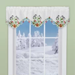 Collections Etc Charming Festive Chickadee Holly Window Valance