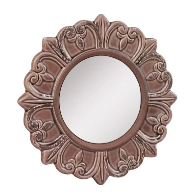 Round Ceramic Hanging Wall Mirror Taupe - Stonebriar Collection 4 Round Ceramic Hanging Wall Mirror Taupe - Stonebriar Collection - Image 2