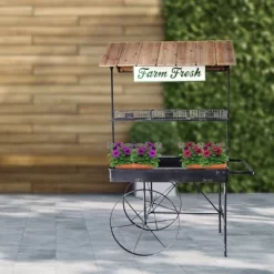 75" Farm Fresh Indoor/Outdoor Metal And Wood Garden Cart Black/Brown - Alpine Corporation