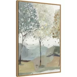 22" X 33" Breezy Landscape Trees III By Allison Pearce Framed Canvas Wall Art Light Brown - Amanti Art