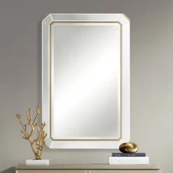 Noble Park Cassandra Rectangular Vanity Decorative Wall Mirror Modern Glam Beveled Glass Gold Wood Frame 26" Wide Bathroom Bedroom Home