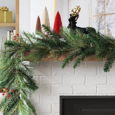 6' Long Needle Mixed Greenery With Red Berries Artificial Christmas Garland Green - Wondershop™ 3 6' Long Needle Mixed Greenery With Red Berries Artificial Christmas Garland Green - Wondershop™