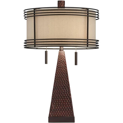Franklin Iron Works Niklas Industrial Table Lamp 26" High Hammered Bronze With USB Charging Port Double Shade For Bedroom Living Room Bedside Desk 9 Franklin Iron Works Niklas Industrial Table Lamp 26" High Hammered Bronze With USB Charging Port Double Shade For Bedroom Living Room Bedside Desk - Image 7