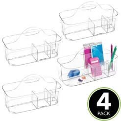 MDesign Plastic Office Storage Organizer Caddy Tote With Handle, 4 Pack - Clear