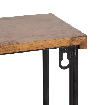 24" X 15" Oddell Wood Wall Shelf With Hooks Rustic Brown - Kate & Laurel All Things Decor 4 24" X 15" Oddell Wood Wall Shelf With Hooks Rustic Brown - Kate & Laurel All Things Decor - Image 2