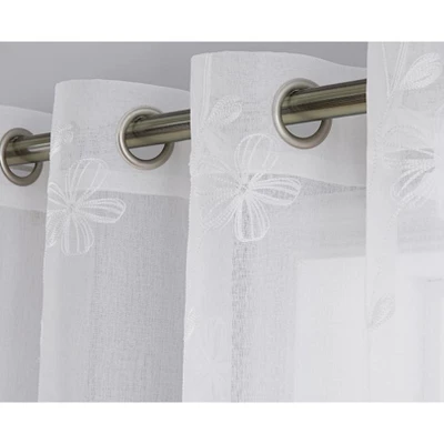 Trinity Semi Sheer Curtains 2 Panels Floral Embroidered Half Translucent Grommet Voile Drapes Farmhouse Window Treatments 5 Trinity Semi Sheer Curtains 2 Panels Floral Embroidered Half Translucent Grommet Voile Drapes Farmhouse Window Treatments - Image 3