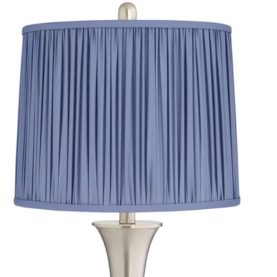 360 Lighting Seymore Modern Touch Table Lamps Set Of 2 26" High Silver LED With USB Charging Port Blue Shirred Shade For Bedroom Living Room Kids Desk 3 360 Lighting Seymore Modern Touch Table Lamps Set Of 2 26" High Silver LED With USB Charging Port Blue Shirred Shade For Bedroom Living Room Kids Desk