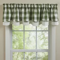 Park Designs Buffalo Check Lined Layered Sage Green Valance 72"