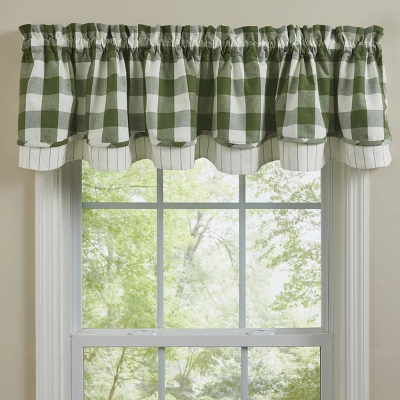 Park Designs Buffalo Check Lined Layered Sage Green Valance 72" 2 Park Designs Buffalo Check Lined Layered Sage Green Valance 72"