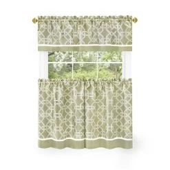 Kate Aurora Geometric Crescent 3 Piece Rod Pocket Cafe Kitchen Curtain Tier & Valance Set