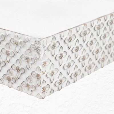 Small Embossed Wood Floating Decorative Wall Shelf White - American Art Decor 4 Small Embossed Wood Floating Decorative Wall Shelf White - American Art Decor - Image 2