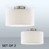 360 Lighting Adams Modern Ceiling Light Semi Flush Mount Fixtures 14" Wide Set Of 2 Brushed Nickel White Fabric Drum For Bedroom Kitchen Living Room