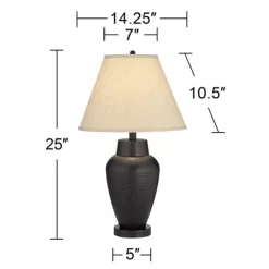 Regency Hill Auburn Rustic Farmhouse Table Lamp 25" High Bronze Hammered Natural Linen Empire Shade For Bedroom Living Room Bedside Nightstand Office -Fashion Home Decor Store GUEST d06a6783 be48 4684 a810 5d8562865e70