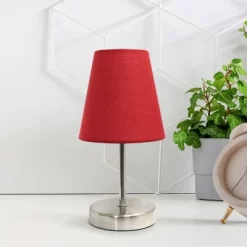 10.5" Petite Metal Stick Bedside Table Desk Lamp In Sand Nickel With Fabric Shade Red - Creekwood Home -Fashion Home Decor Store GUEST d14bd504 cf2a 4e2b a1af 57a3de45ae0e