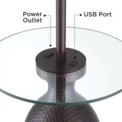 Regency Hill Fallon Rustic Industrial Floor Lamps With Tray Table 66" Tall Set Of 2 Bronze Hammered USB And Outlet Oatmeal Shade For Living Room House -Fashion Home Decor Store GUEST d1d82640 26cb 44db b63f 9d84d9557fc6