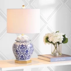 25" Ceramic/Metal Gretchen Ginger Jar Table Lamp (Includes LED Light Bulb) Blue - JONATHAN Y