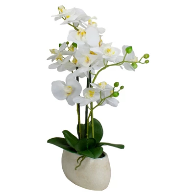 Northlight 22" Artificial White And Yellow Orchid Plant With A White Oval Pot Tabletop Decor 6 Northlight 22" Artificial White And Yellow Orchid Plant With A White Oval Pot Tabletop Decor - Image 4