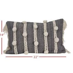 Gray Striped Hand Woven 14x22" Cotton Decorative Throw Pillow With Hand Tied Fringe And Pom Poms - Foreside Home & Garden -Fashion Home Decor Store GUEST d96f0ff8 548f 41de ba5e 9c0c8fccc2c6