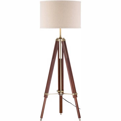 Possini Euro Design Serveyor Modern 57 1/2" Tall Tripod Floor Lamp Smart Socket Cherry Wood Brass Adjustable Beige Shade For Living Room 7 Possini Euro Design Serveyor Modern 57 1/2" Tall Tripod Floor Lamp Smart Socket Cherry Wood Brass Adjustable Beige Shade For Living Room - Image 5