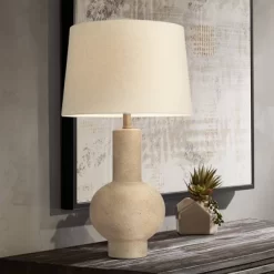 360 Lighting Sandstone Gourd 27" Tall Farmhouse Rustic Modern Coastal Table Lamp Brown Single Beige Shade Living Room Bedroom Bedside Nightstand House