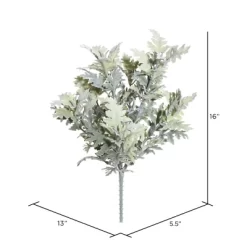 Vickerman 16" Artificial Green Flocked Dusty Miller Bush, Set Of 2