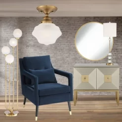 Regency Hill Schoolhouse Floating Modern Farmhouse Ceiling Light Semi Flush Mount Fixture 7" Wide Brass White Glass Shade For Bedroom Living Room Home -Fashion Home Decor Store GUEST dec11c7f f21b 44e1 8668 cf1b9fcef059