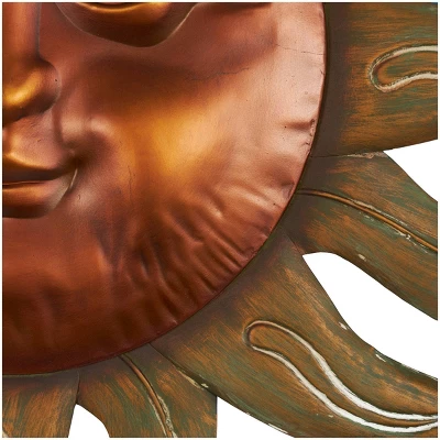 Metal Sun Wall Decor With Smiling Face And Curved Rays Copper - Olivia & May 4 Metal Sun Wall Decor With Smiling Face And Curved Rays Copper - Olivia & May - Image 2