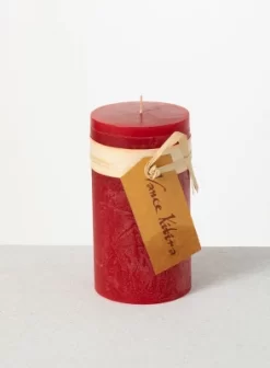 Cranberry Timber Pillar Candles - Set Of 2