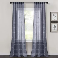Home Boutique Farmhouse Textured Back Tab/Rod Pocket Sheer Window Curtain Panels Navy 38x84 Set