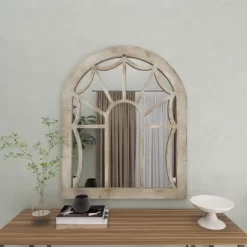 Wood Window Pane Inspired Wall Mirror With Arched Top Cream - Olivia & May -Fashion Home Decor Store GUEST e0a890f2 02b8 47b6 a96b c78f029f2297