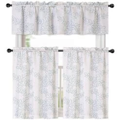Kate Aurora Brielle Embroidered Linen Kitchen Curtain Tier & Valance Set