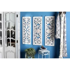 Wood Floral Handmade Intricately Carved Wall Decor Set Of 3 White - Olivia & May