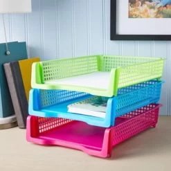 Bright Creations Set Of 6 Rainbow Turn In Trays For Teachers, Plastic Classroom Paper Organizers, Colorful Storage Baskets For Office, 10 X 3 X 13 In