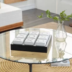 14" Contemporary Wooden Tic Tac Toe Sculpture Black - Olivia & May